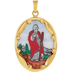 14K Yellow 25x19.5mm St. Jude Hand-Painted Porcelain Medal