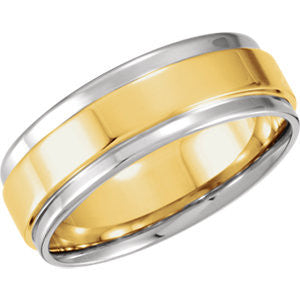 14K White & Yellow 7.5mm Comfort-Fit Flat-Edge Band Size 12