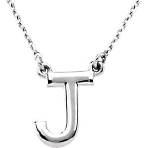 14K White Letter "J" Block Initial 16" Necklace