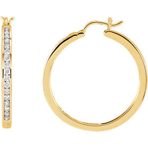 14K Yellow 1-2 CTW Diamond Hoop Earrings