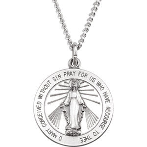 Sterling Silver 22.25mm Miraculous Medal with 24" Curb Chain