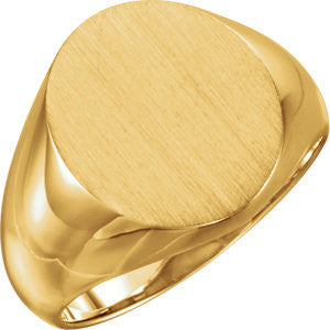 14K Yellow 16x14mm Men's Signet Ring with Brush Finish