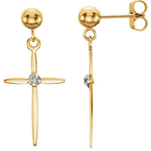 14K Yellow .01 CTW Diamond Cross Earrings