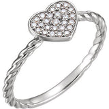 14K White 1/8 CTW Diamond Heart Rope Ring