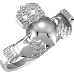 Platinum 12x14mm Ladies Claddagh Ring