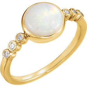 14K White Opal & 1/8 CTW Diamond Ring