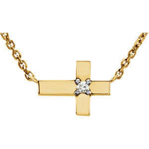 14K Yellow .01 CTW Diamond Cross 18" Necklace