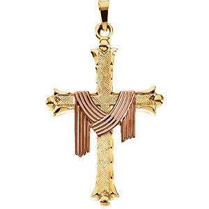 14K Yellow & Rose 25.5x18mm Cross Pendant with Robe