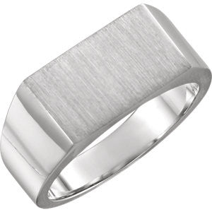 14K White 15x9mm Men's Signet Ring