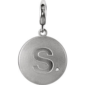 Sterling Silver Block Initial "S" Disc Charm with .005 CTW Diamond Accent