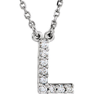 14K White Letter "L" 1-10 CTW Diamond 16" Necklace