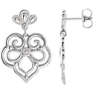 14K White 24.5x17.25mm Decorative Dangle Earring