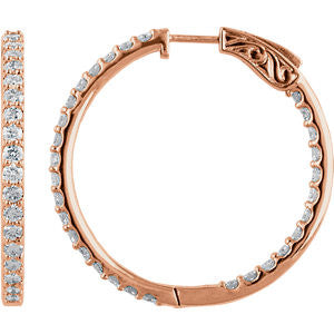 14K Rose 3 CTW Diamond Inside-Outside Hoop Earrings