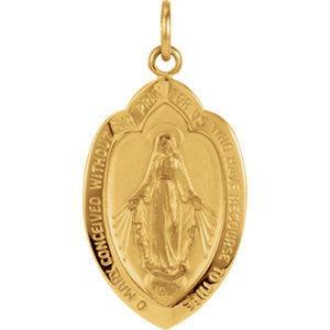 14K Yellow 20x13mm Badge-Shaped Miraculous Medal