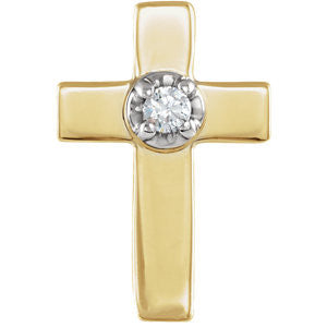 14K Yellow & White 11x8mm .02 CTW Diamond Cross Lapel Pin