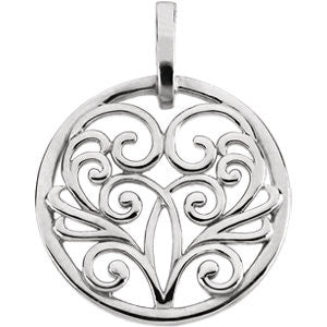 14K White Circular Filigree Pendant