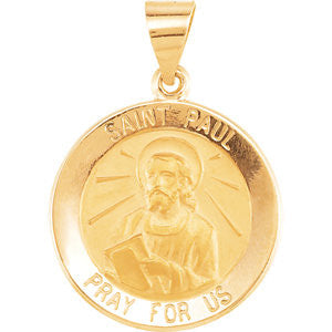 14K Yellow 18.5mm Round Hollow St. Paul Medal