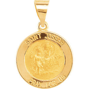 14K Yellow 15mm Round Hollow Joseph Medal