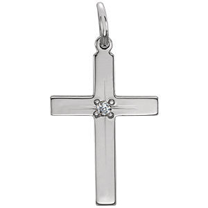 14K White 13x9mm Diamond Cross Pendant