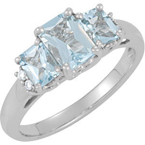 14K White Aquamarine & .05 CTW Diamond Ring