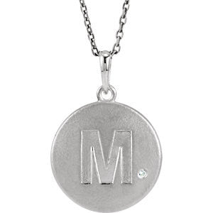 Sterling Silver .005 CTW Diamond Letter "M" Initial Disc 18" Necklace