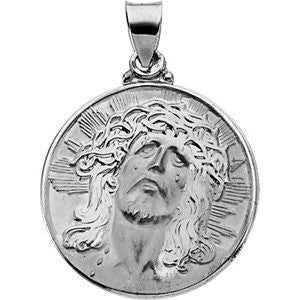 14K White 23.25x23.5mm Hollow Face of Jesus (Ecce Homo) Pendant