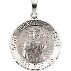 14K White 18mm Round St. Francis of Assisi Medal