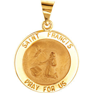 14K Yellow 18.25mm Round Hollow St. Francis Medal