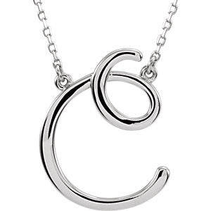 14K White "C" Script Initial 16" Necklace