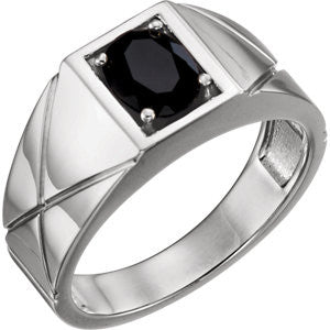 14K White Onyx Men's Ring