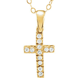 14K Yellow Cubic Zirconia Cross 15" Necklace