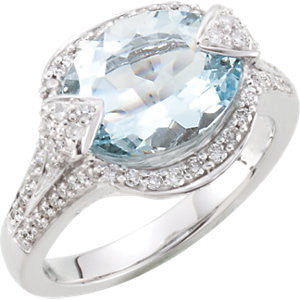 Aquamarine & Diamond Accented Ring