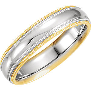 14K White & Yellow 5.5mm Comfort-Fit Double Milgrain Band Size 9.5