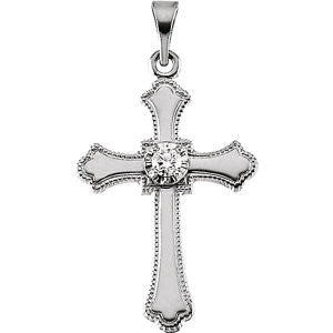 14K White 21x15mm Diamond Cross Pendant