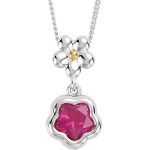 Sterling Silver FUSHIA Cubic Zirconia BFlower&trade; 15-17" Necklace with Box