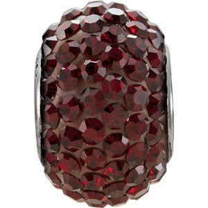 Sterling Silver 12x8mm Garnet-Colored Crystal Pave' Bead