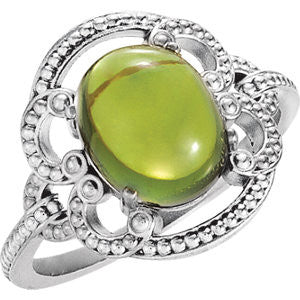 14K White Peridot Granulated Design Ring