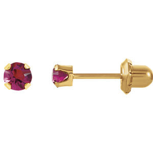 14K Yellow Solitaire "February" Birthstone Piercing Earrings