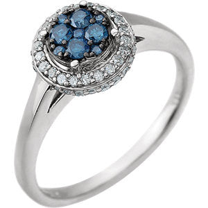 14K White 1/2 CTW Blue & White Diamond Ring