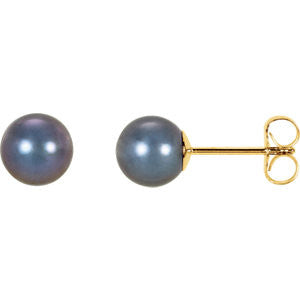 14K Yellow 6.5-7mm Black Freshwater Cultured Pearl Earrings