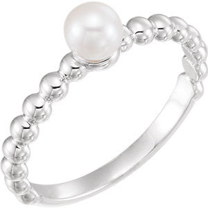 14K White 5.5-6mm Freshwater Cultured Pearl Ring