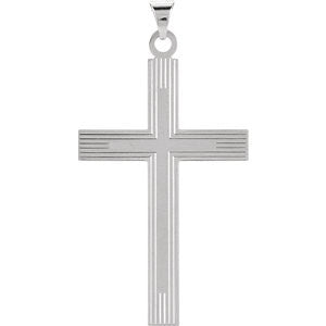 14K White 39x25mm Cross Pendant with Design