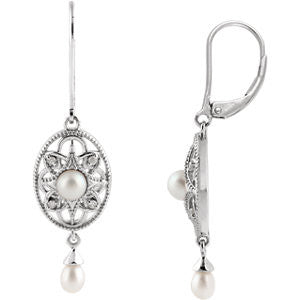 Sterling Silver Freshwater Cultured Pearl & .05 CTW Diamond Earrings