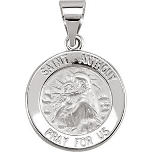 14K White 15mm Round Hollow St. Anthony Medal