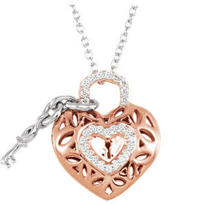 Sterling Silver Rose Plated 1-6 CTW Diamond Heart 18" Necklace