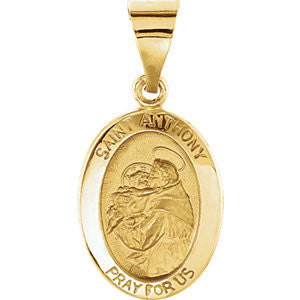 14K Yellow 15x11mm Hollow Oval St. Anthony Medal