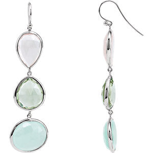 Rose Quartz, Green Quartz and Aqua Blue Chalcedony Earrings