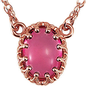 14K Rose 8x6mm Oval Pink Tourmaline 18" Necklace