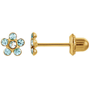 14K Yellow Imitation "March" Youth Birthstone Flower Inverness Piercing Earrings