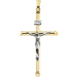 14K Yellow & White 37x23mm Hollow Crucifix Pendant